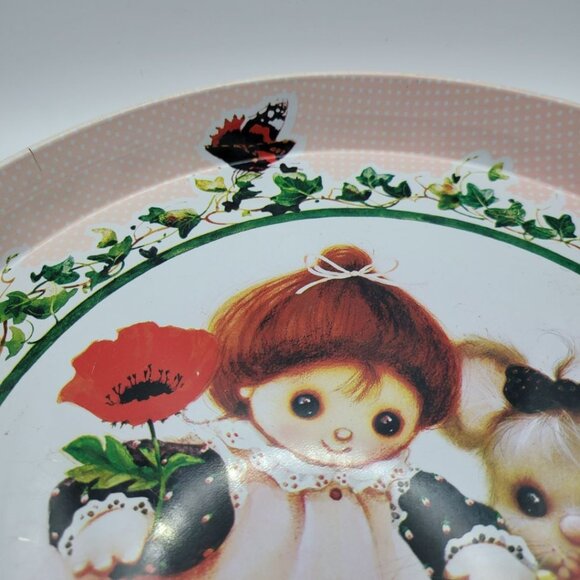 Enesco Tin Tray Barbi Sargent Pink 1983 Girl Mouse 11.5 Inch Round Poppy Seed - Picture 3 of 9